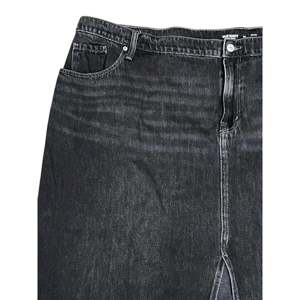 Old Navy Skirt Womens 24 Washed Black Mid-Rise Drapey Denim Column Slit‎ Raw Hem